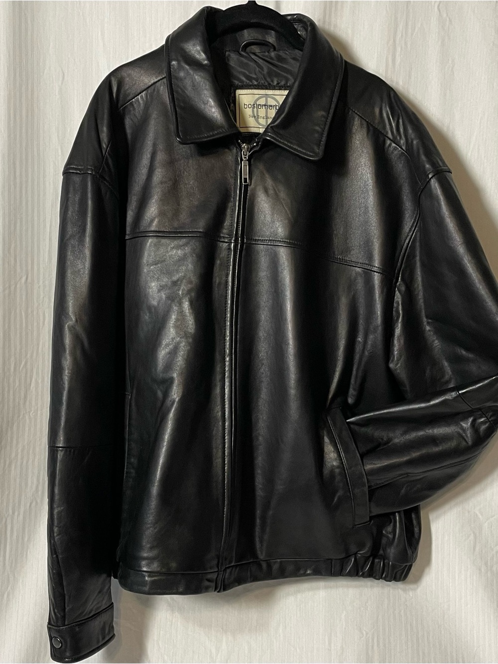 Boston Harbour Black Leather Zip-Front Bomber Jacket